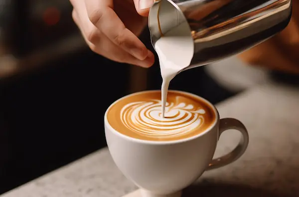 カフェラテを注ぐところ